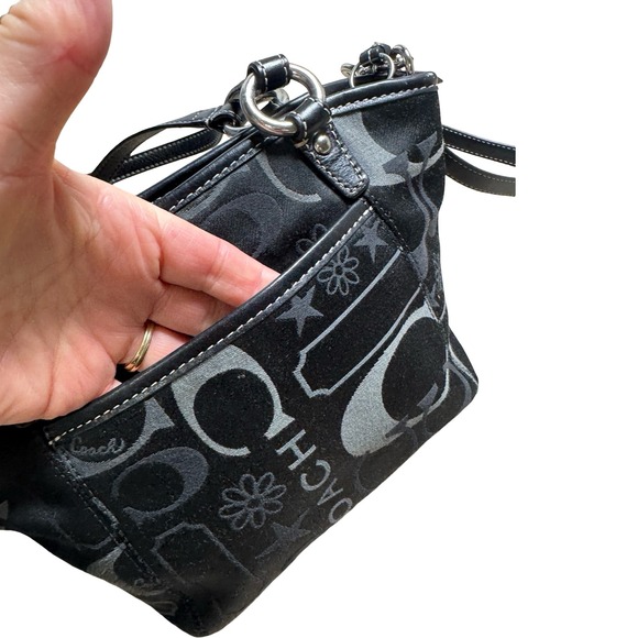 Coach Poppy Signature Shoulder Tote Crossbody Black Gray Turnlock 